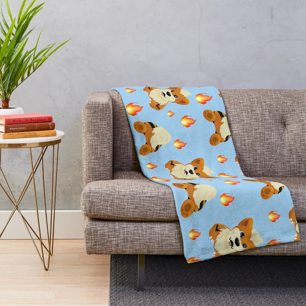 Growlithe-themed plush blanket with fire, orange, and red colors