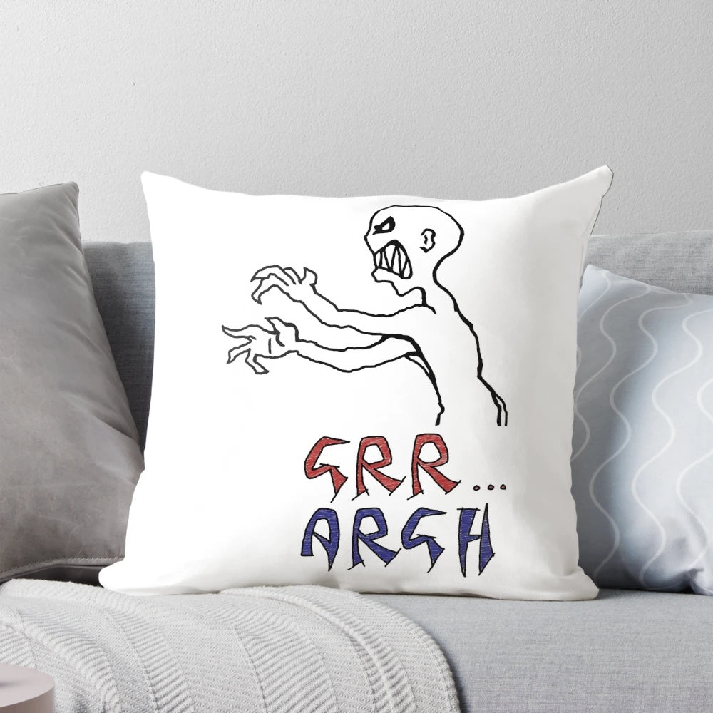 Colorful pillow with "Grr...Argh!" design, inspired by the Mutant Enemy logo from Buffy the Vampire Slayer.