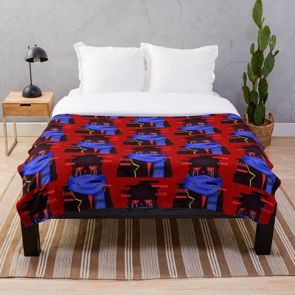 Grumpy Error Sans plush blanket featuring a kawaii undertale skeleton design