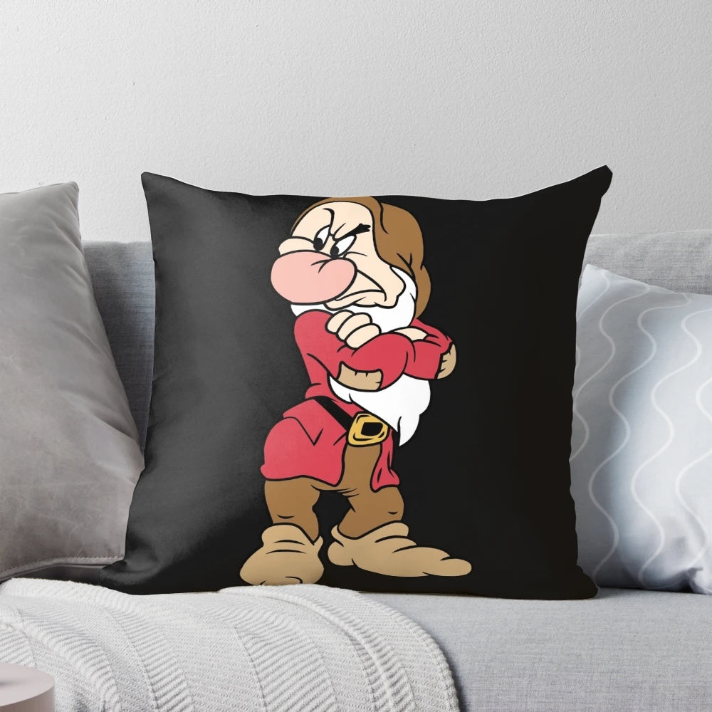 Grumpy Snow White and the Seven Dwarfs decorative throw pillow with vibrant colors and a whimsical design.