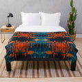 Grunge abstract art print plush blanket in burnt orange, teal, and blue colors