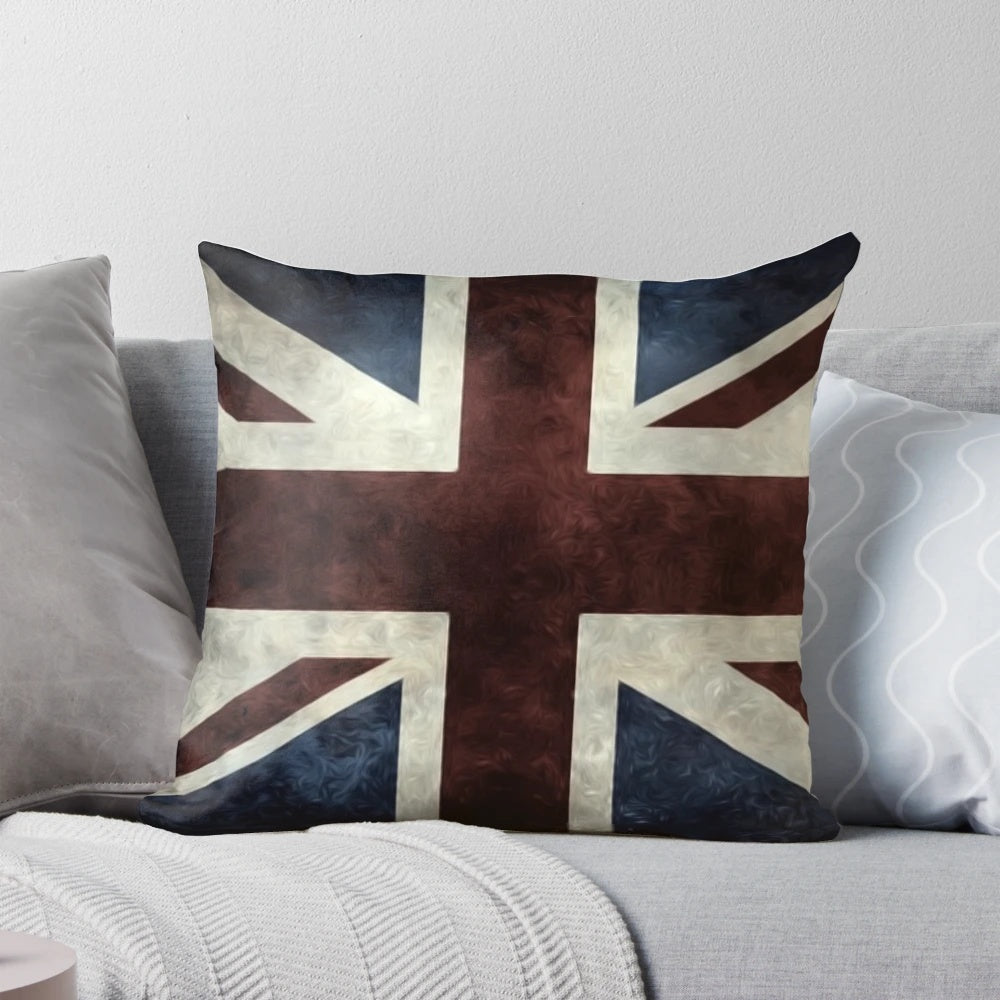 Grunge Distressed Union Jack Themed Decorative Pillow