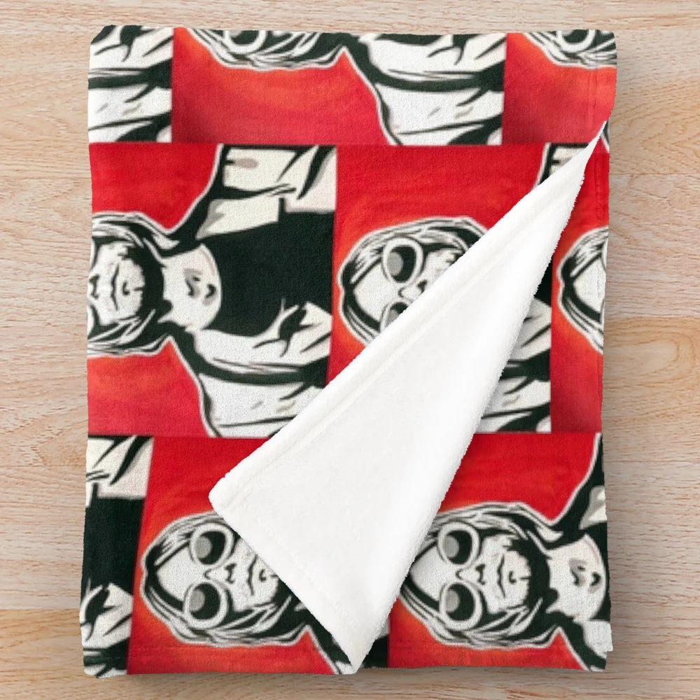Plush blanket with a pop art-inspired Kurt Cobain design