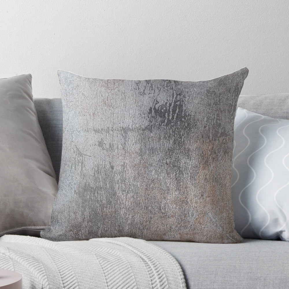 Grunge metal texture pillow with a worn, industrial-inspired design