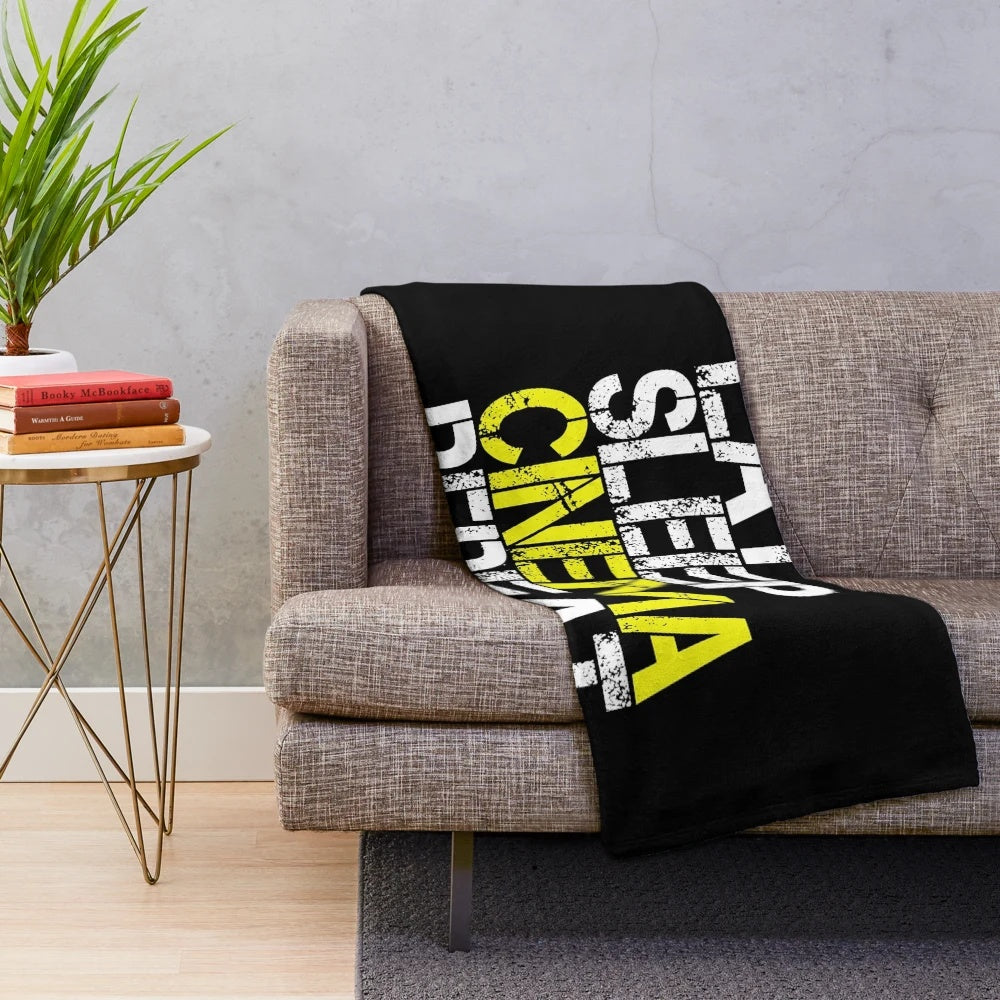 Grunge plush blanket with "Eat Sleep Cinema Repeat" design