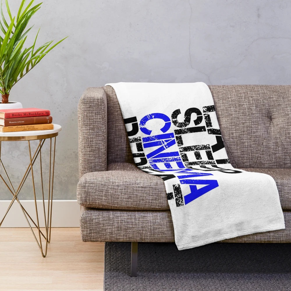Grunge plush blanket with "Eat Sleep Cinema Repeat" design