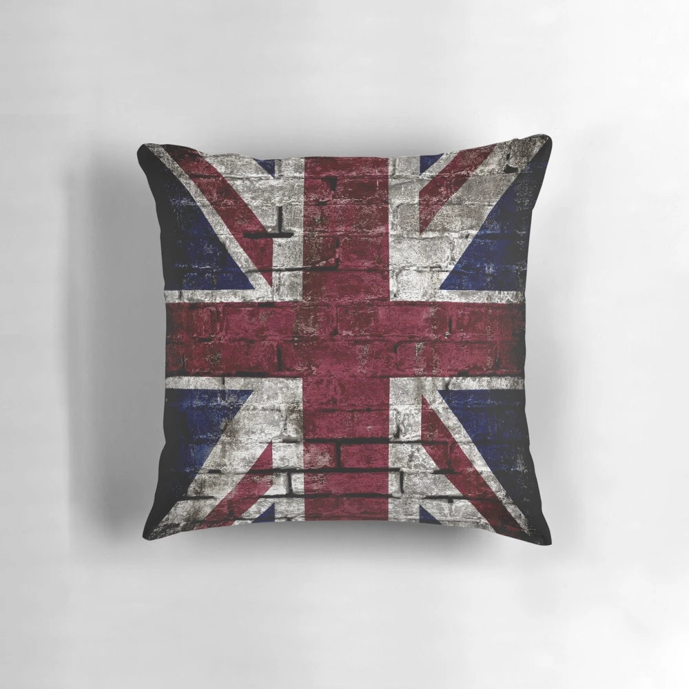 Grunge UK Flag Distressed Wall Pillow with Punk Style Union Jack Design