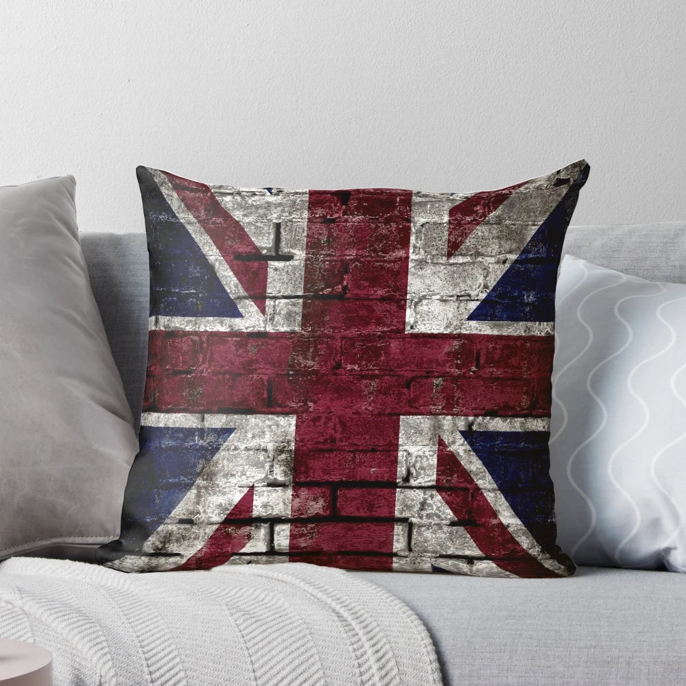Grunge UK Flag Distressed Wall Pillow with Punk Style Union Jack Design