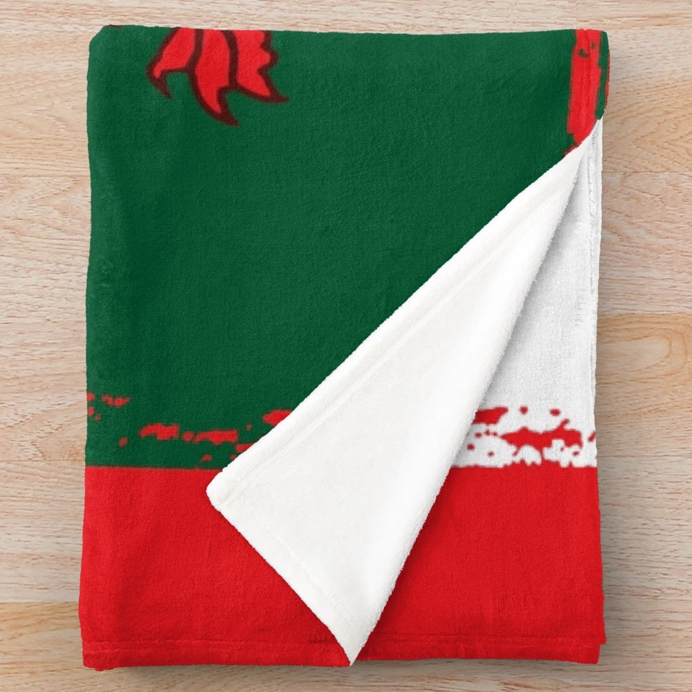 Grunge Welsh flag plush blanket featuring the iconic Welsh dragon symbol