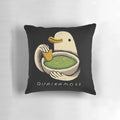 Colorful decorative pillow featuring a quacamole design with an avocado and a duck