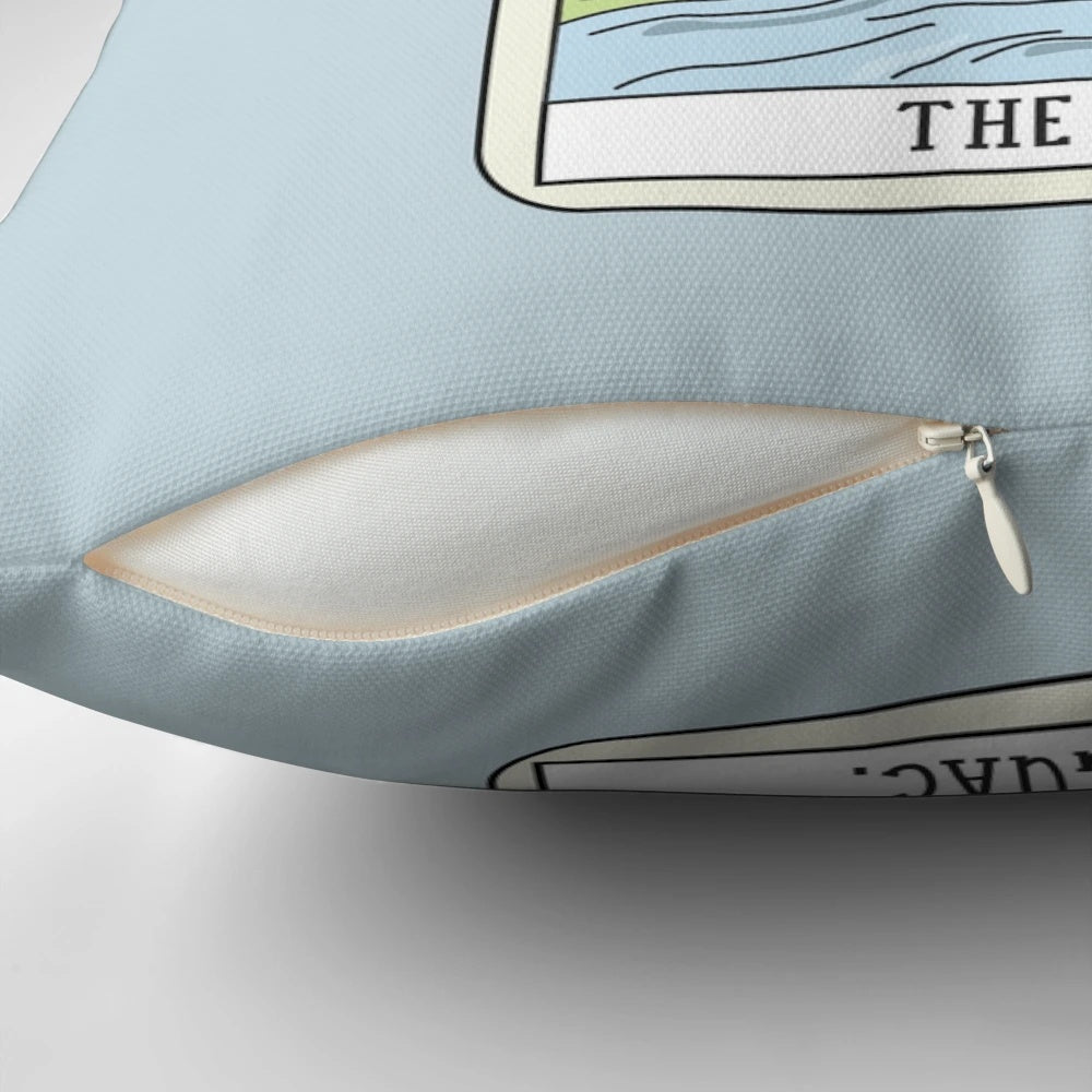 Cozy guacamole-themed reading pillow with tarot cards and sagepizza design