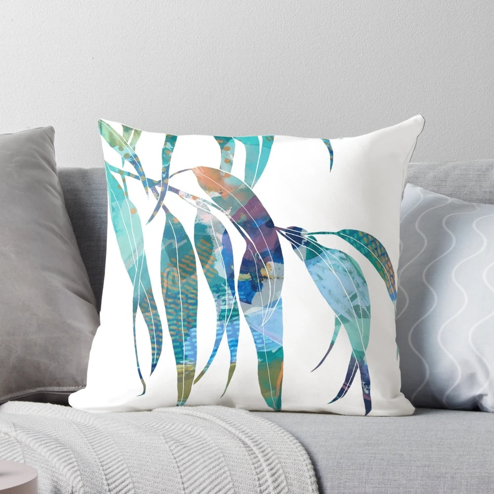 Gum leaf pillow with natural eucalyptus leaves, perfect for adding a touch of Australian botanicals to your home decor
