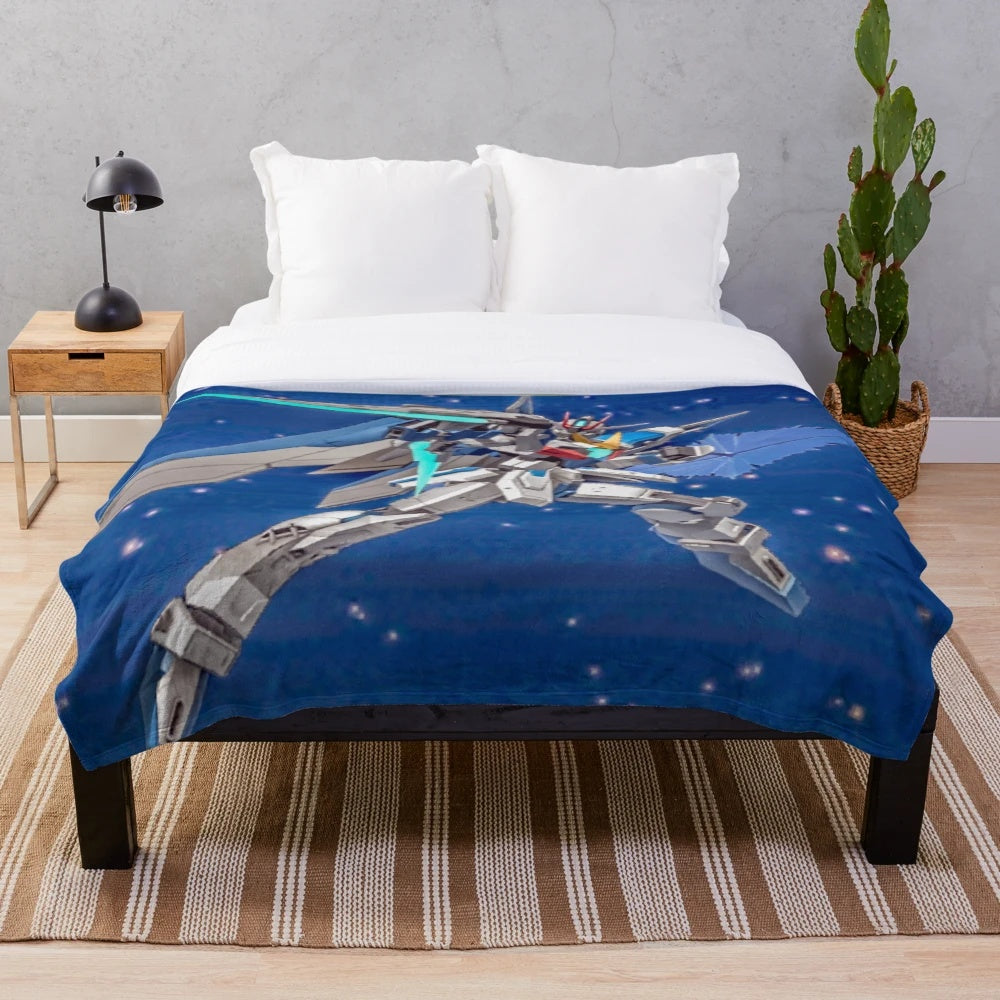Gundam-inspired plush blanket with Gundam characters
