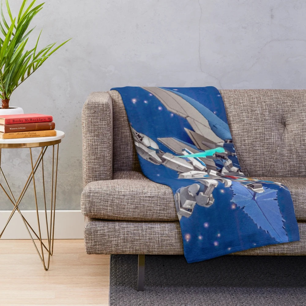 Gundam-inspired plush blanket with Gundam characters