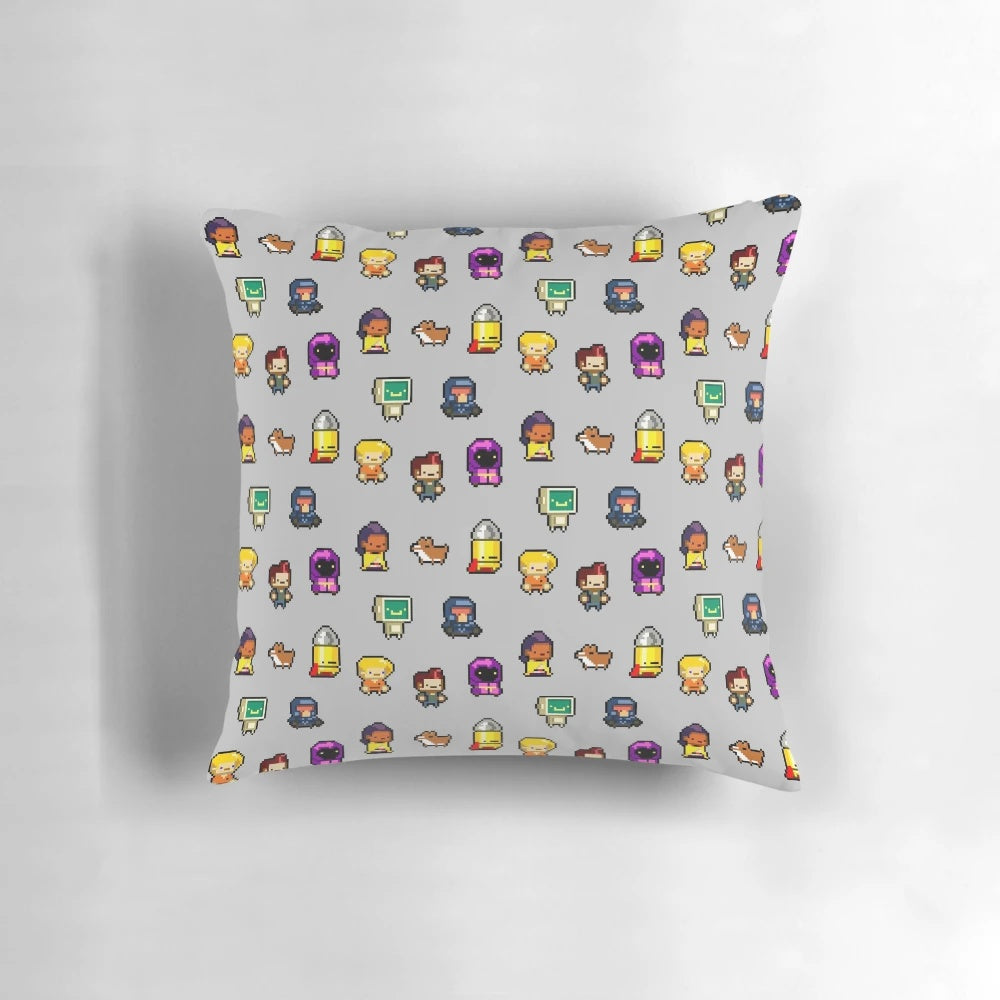 Gungeoneers Pixel Art Pillow - Cozy gaming merchandise featuring characters from the popular video game Enter the Gungeon