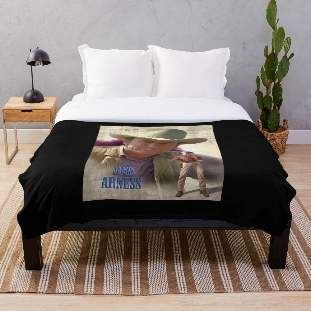 Gunsmoke-themed plush blanket featuring classic western imagery