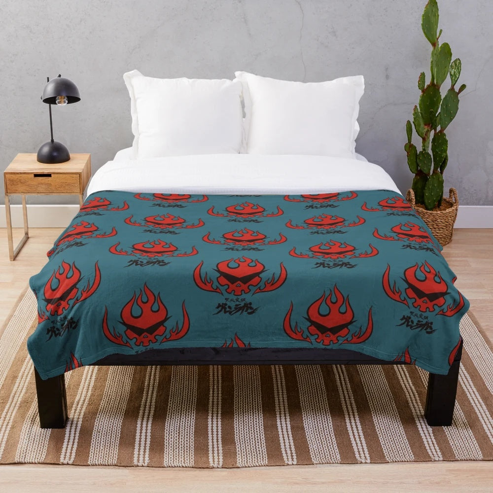 Gurren Lagann inspired anime plush blanket featuring iconic characters and artwork