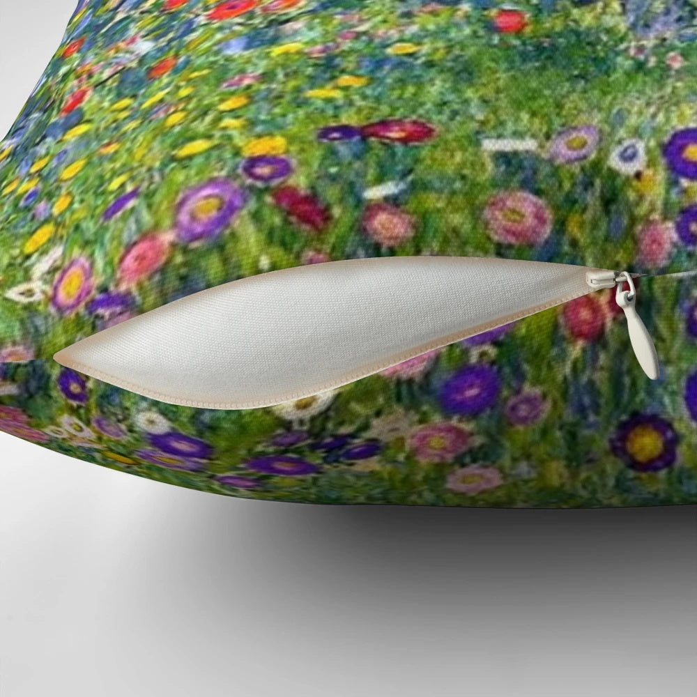 Gustav Klimt's Apple Tree I painting reproduced on a soft, high-quality pillow