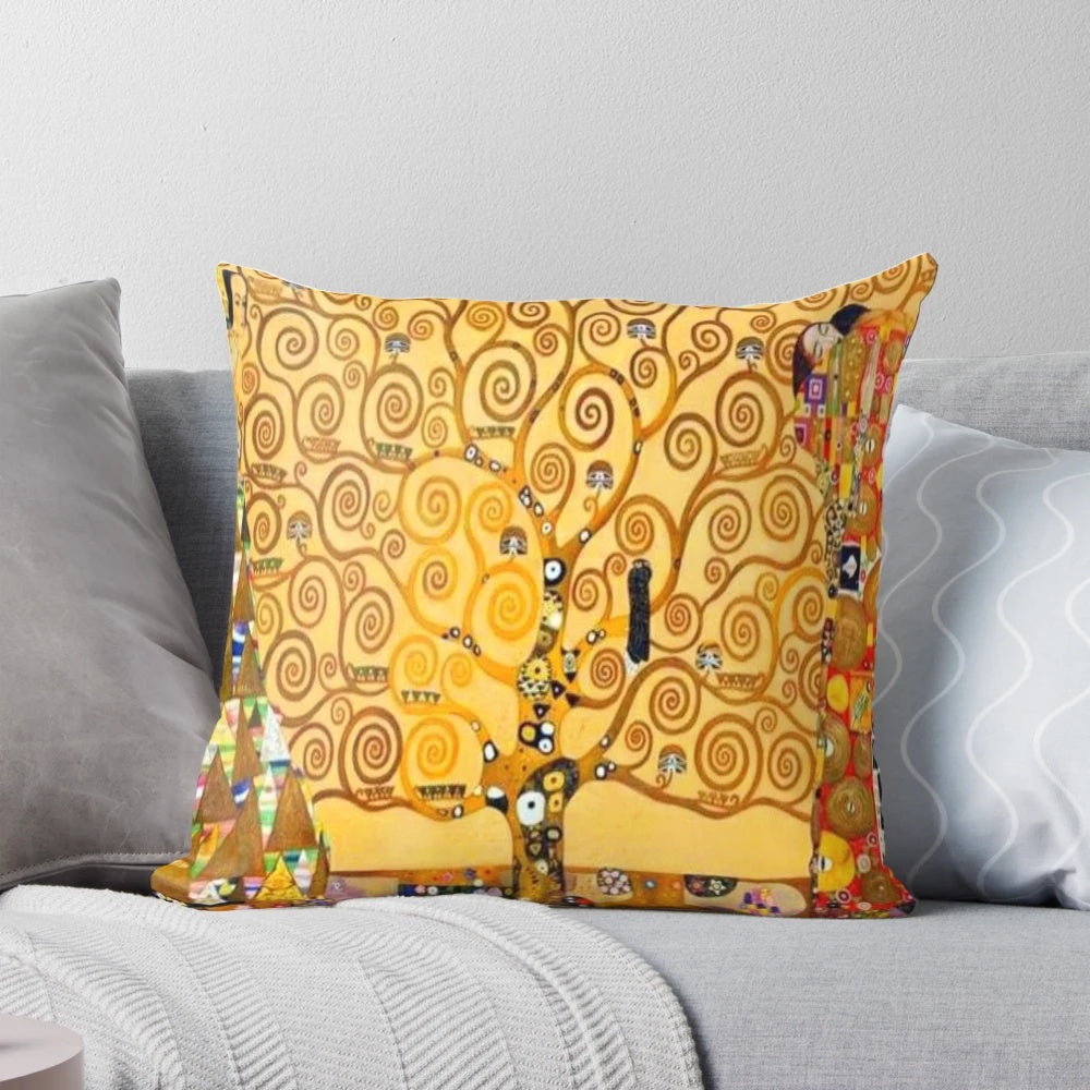 Gustav Klimt Tree of Life Pillow - Iconic Art Nouveau Design featuring Klimt's famous 'Tree of Life' motif