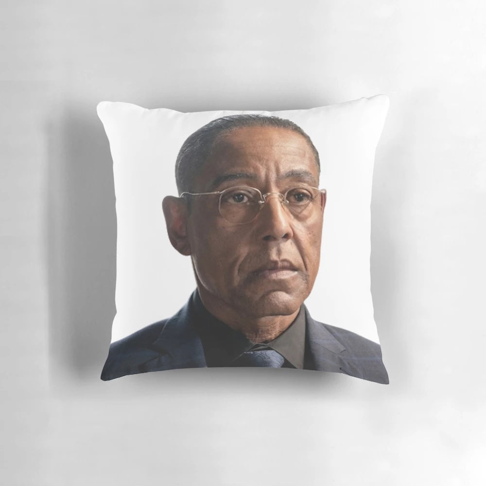 Soft, high-quality pillow featuring the likeness of Gustavo Fring, the iconic character from the hit TV shows Breaking Bad and Better Call Saul.
