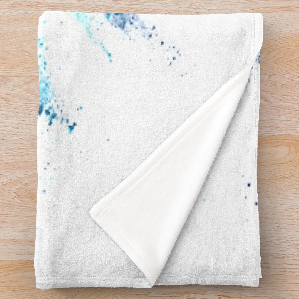 Blue and white gymnast silhouette design on a cozy plush blanket