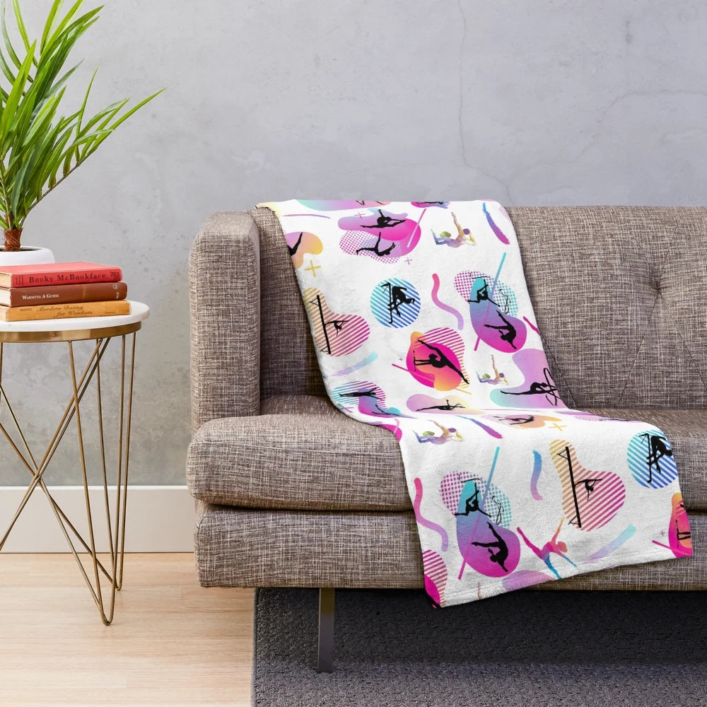 Soft and cozy gymnastics-themed plush blanket