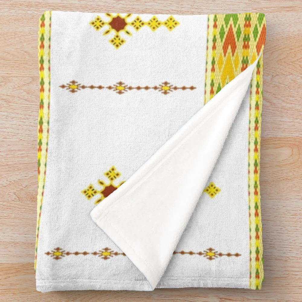 Habesha-style Ethiopian plush blanket with cross design