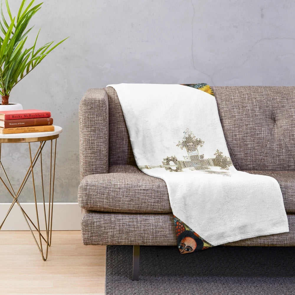 Habesha inspired plush blanket with Ethiopian Orthodox design