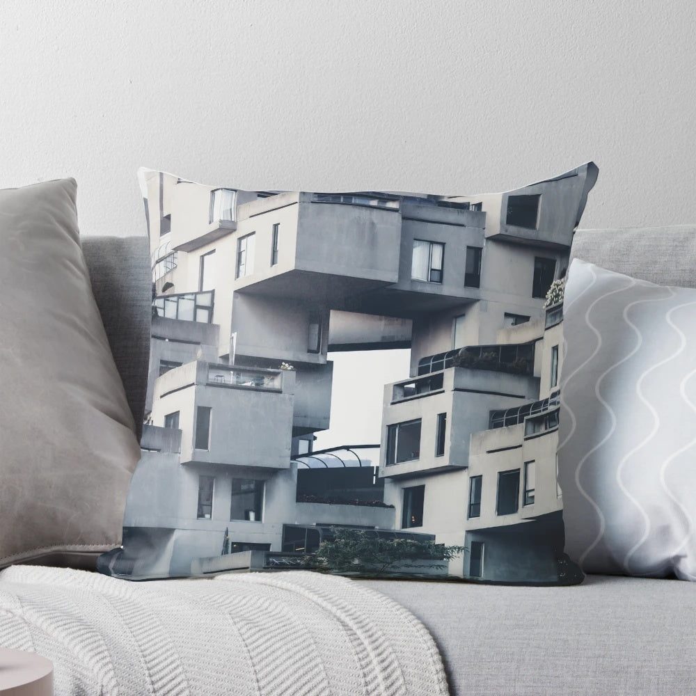 Habitat 67 Montreal Pillow featuring the iconic brutalist architecture of the Expo 67 landmark
