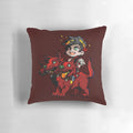 Cozy Hades-themed pillow featuring Zagreus and Cerberus, the three-headed dog from Greek mythology