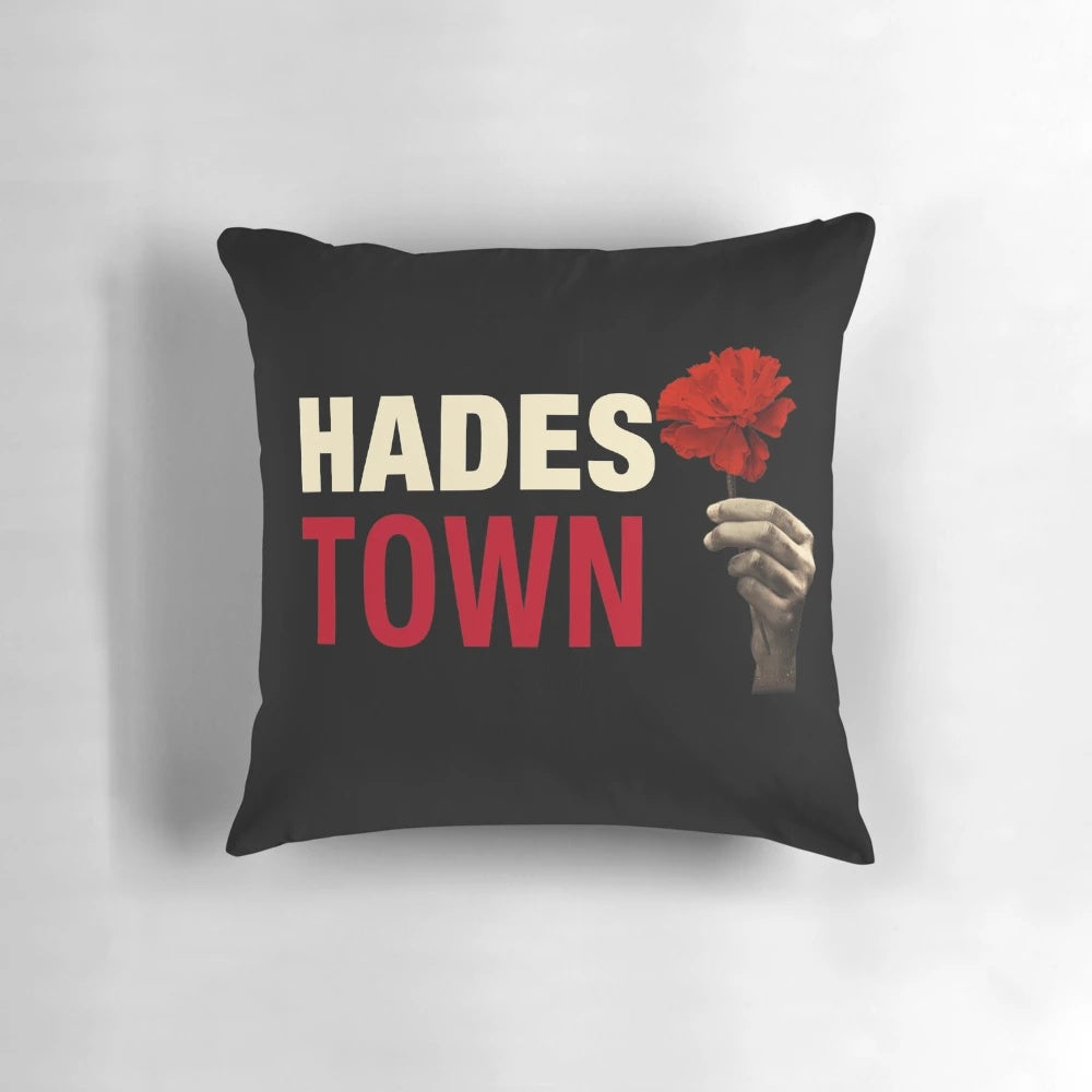 Hadestown-inspired throw pillow with floral and Greek mythology design