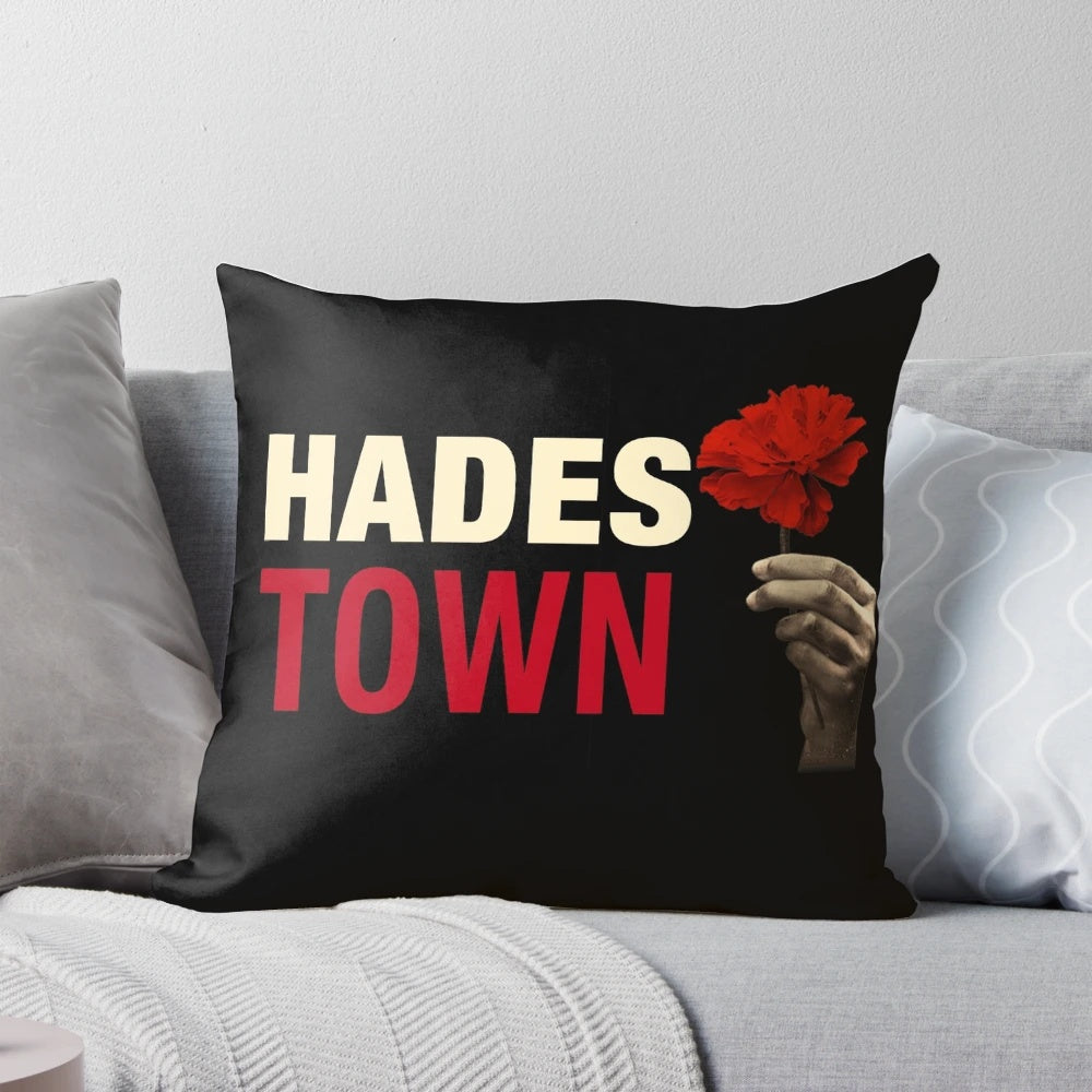 Hadestown-inspired throw pillow with floral and Greek mythology design