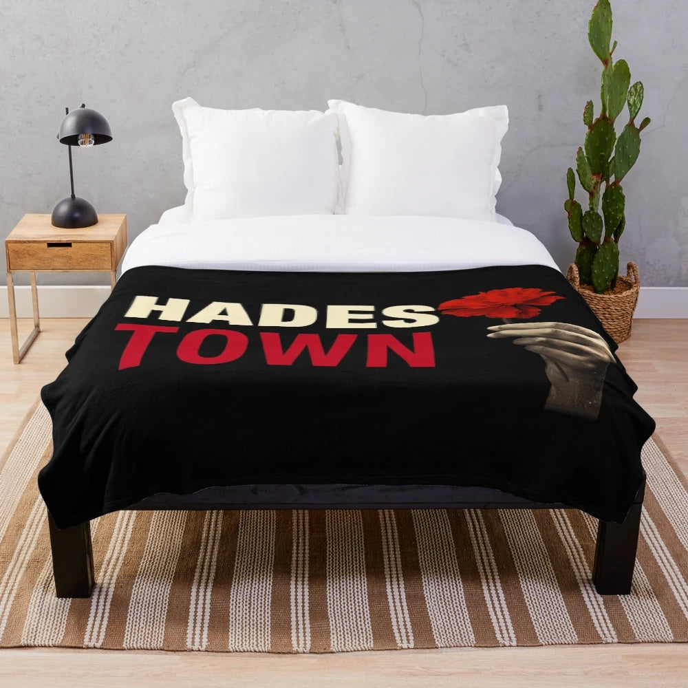 Hadestown-inspired plush blanket with flower and Greek mythology design