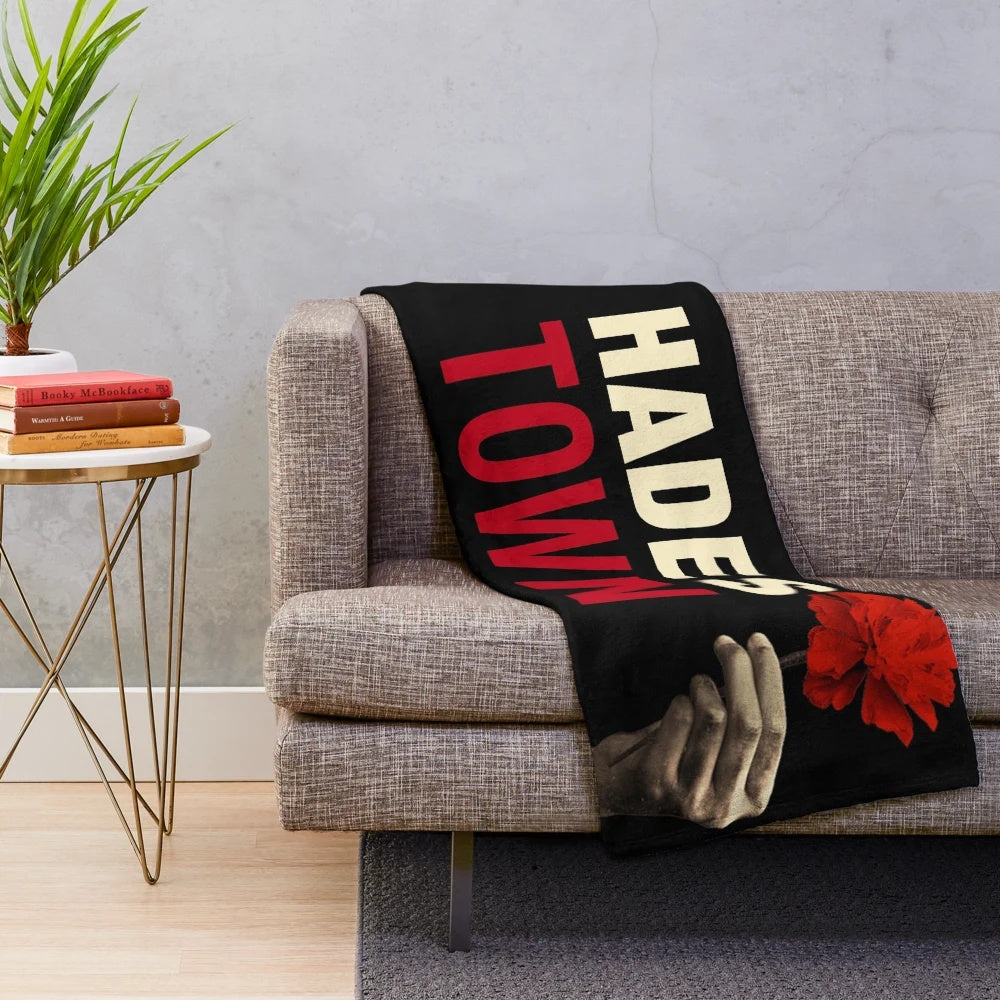Hadestown-inspired plush blanket with flower and Greek mythology design