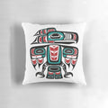 Haida-inspired raven totem design on a decorative pillow