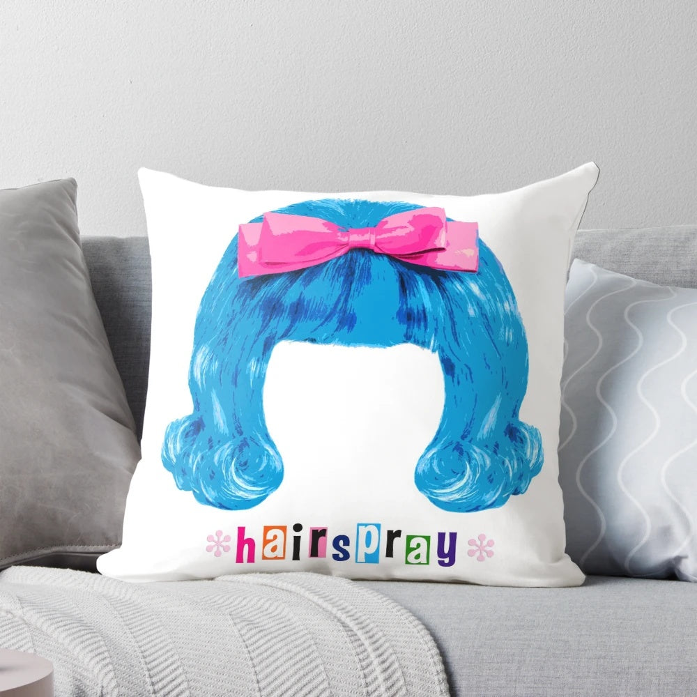 Hairspray the Musical-themed throw pillow with colorful design featuring big hair, bow, and theater elements