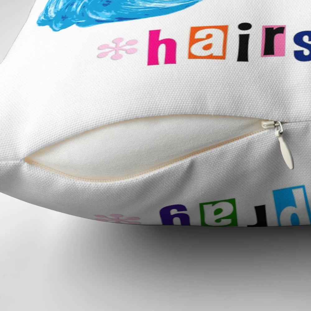Hairspray the Musical-themed throw pillow with colorful design featuring big hair, bow, and theater elements