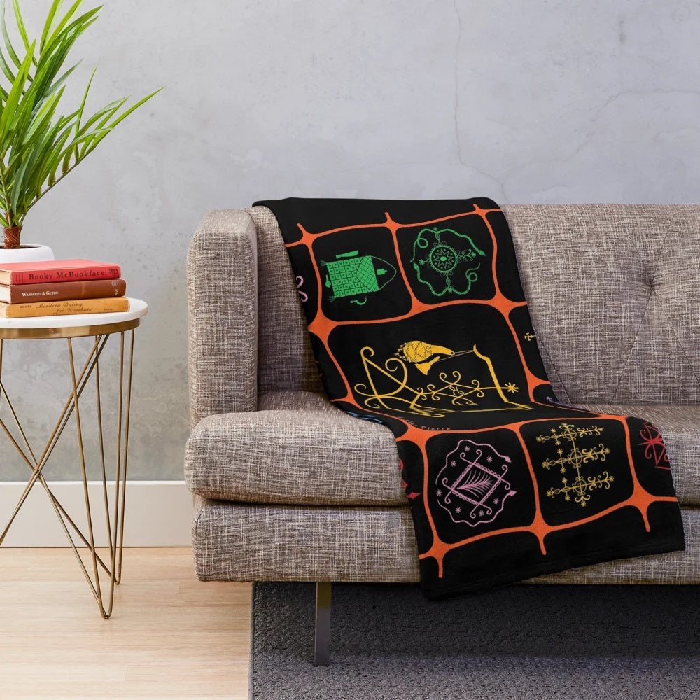 Haitian plush blanket featuring the Papa Loko vodou symbol