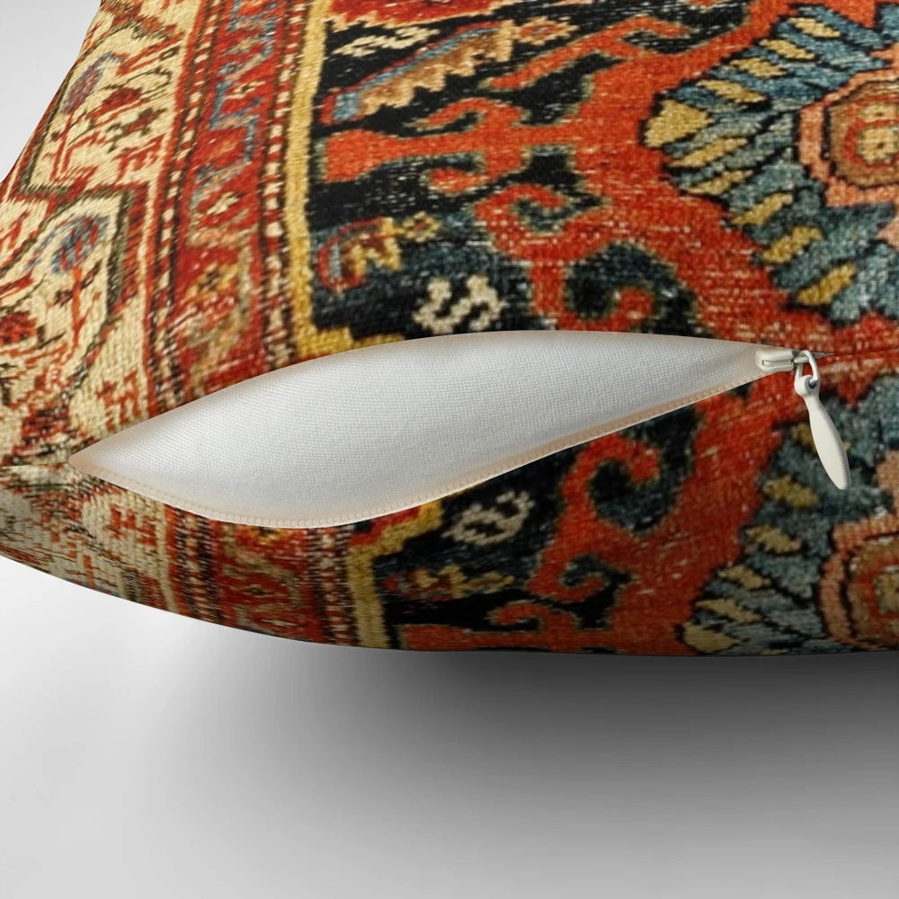 Hamadan-inspired animal print pillow with a vintage, oriental rug design