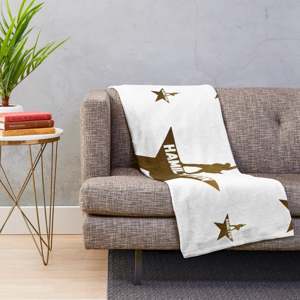 Hamilton-inspired plush blanket featuring Alexander Hamilton and musical elements