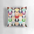Colorful patchwork pillow featuring the Schuyler Sisters and other characters from the Broadway musical Hamilton.