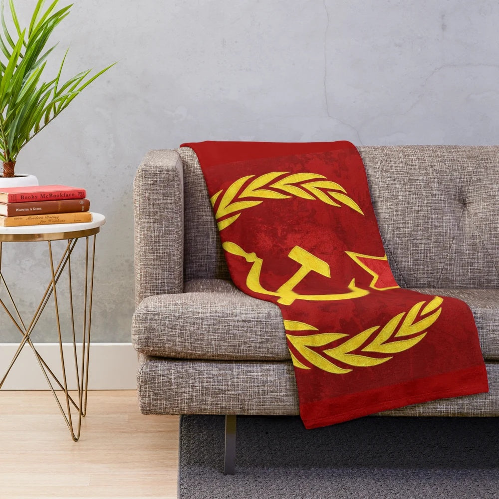 Hammer and Sickle inspired plush blanket with retro communist design