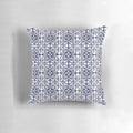 Navy blue and white Moroccan trellis pattern throw pillow in a Hamptons-inspired style