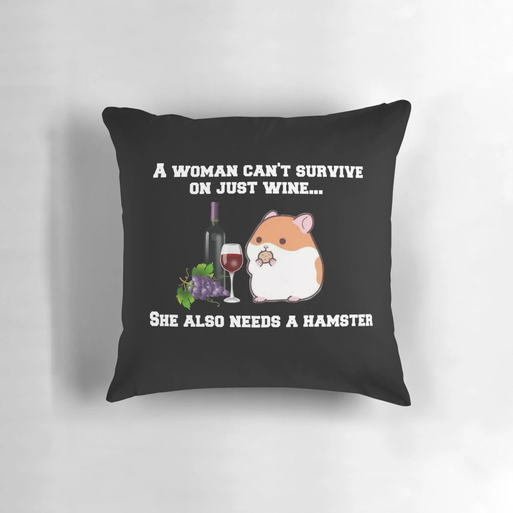 Soft, plush pillow featuring a whimsical hamster and wine design
