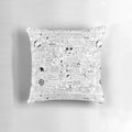 "A whimsical, hand-drawn pillow design featuring a compilation of popular vine-inspired imagery and references"