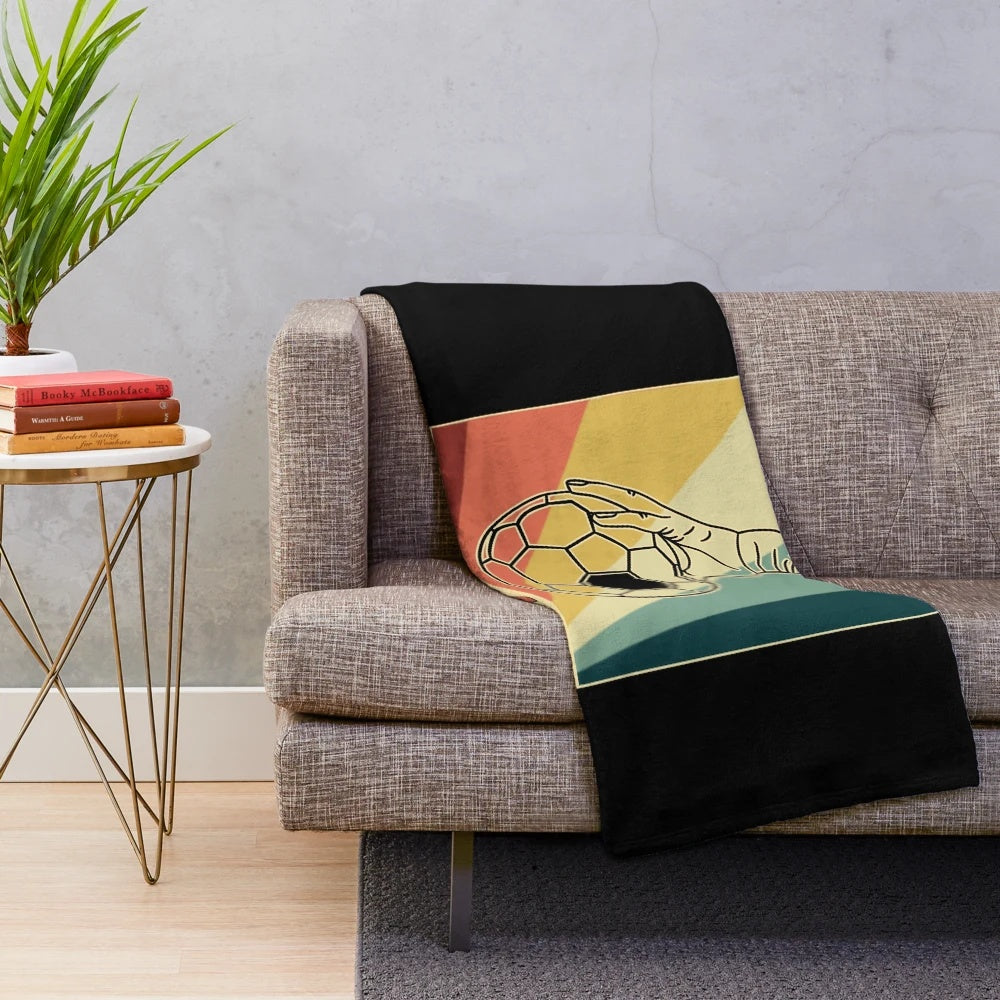 Handball player's plush blanket with retro handball ball design