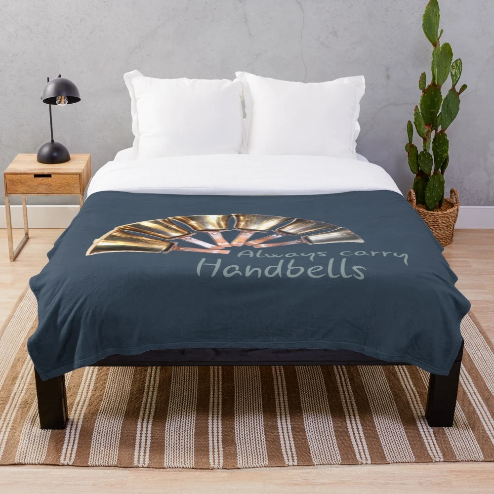 Handbell ringer's plush blanket with "Always Carry Handbells" design