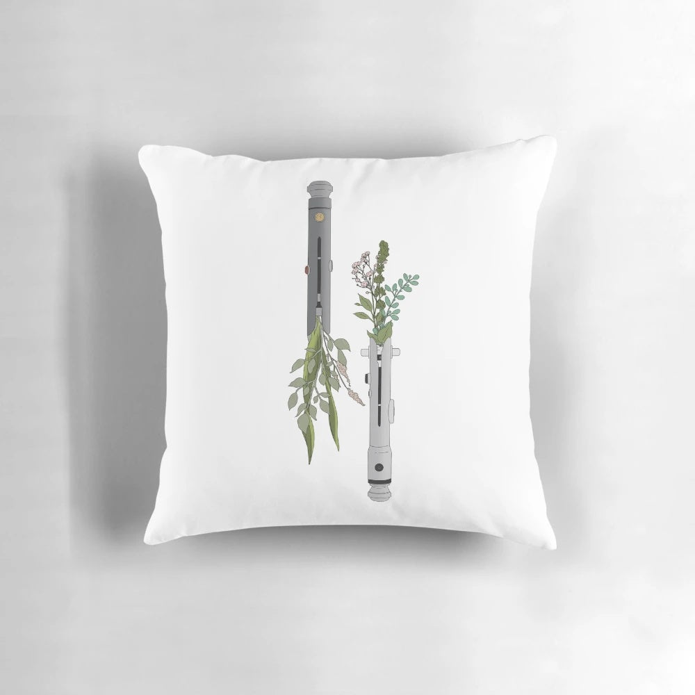 Decorative pillow featuring a custom design of Ahsoka Tano's iconic flower-shaped lightsabers from Star Wars