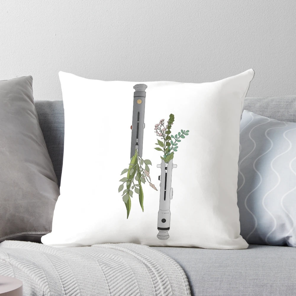Decorative pillow featuring a custom design of Ahsoka Tano's iconic flower-shaped lightsabers from Star Wars