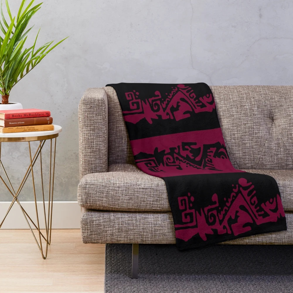 Batik inspired maroon plush blanket with vibrant cultural pattern